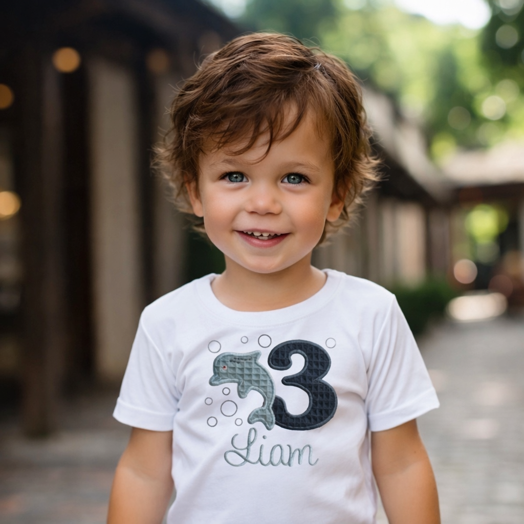 Geburtstags T-Shirt mit Name l blauer Delfin