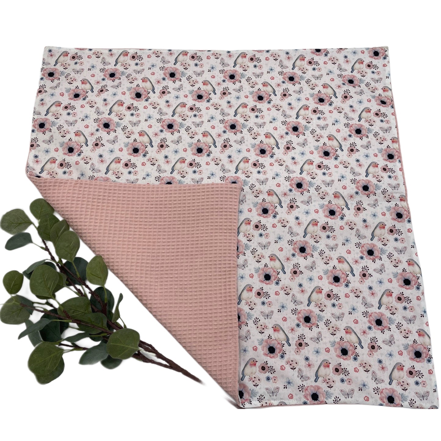 Babydecke mit Name rosa/ Vögelchen