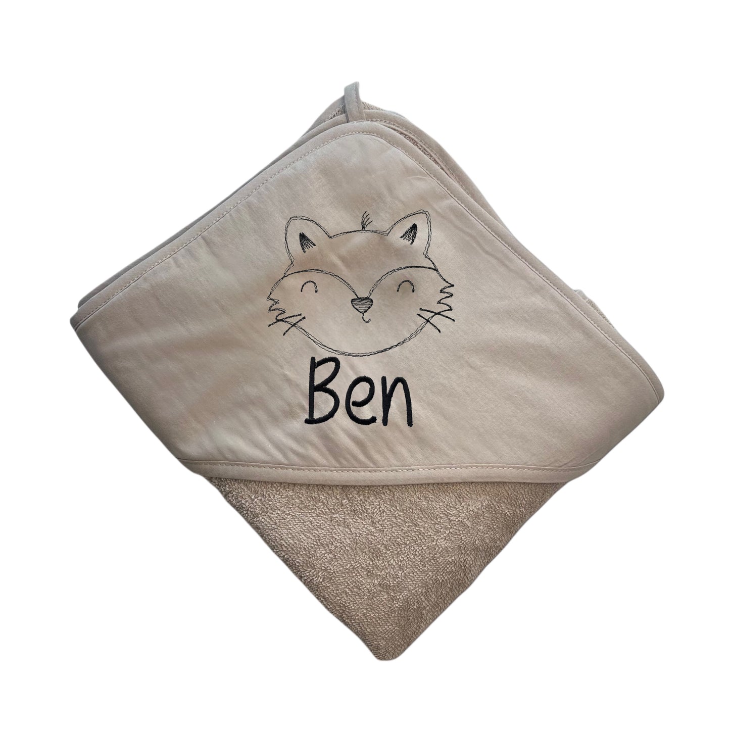 Kapuzenhandtuch mit Name | Fuchs | Sand