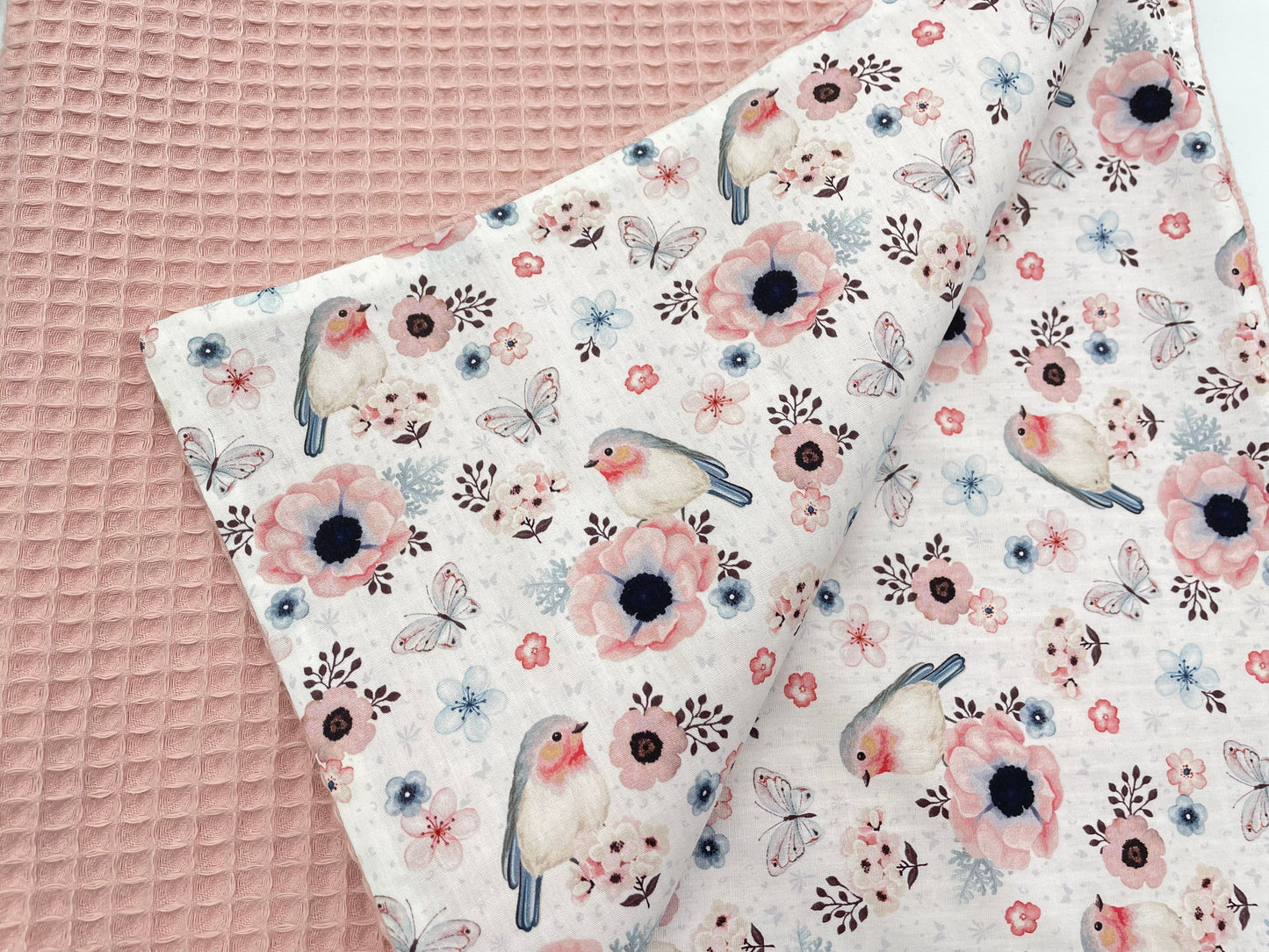 Babydecke mit Name rosa/ Vögelchen
