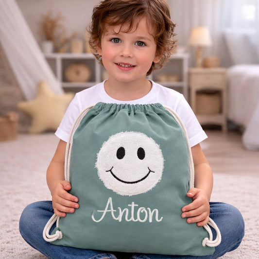 Kinder Sportbeutel - Turnbeutel mit Namen l Smiley
