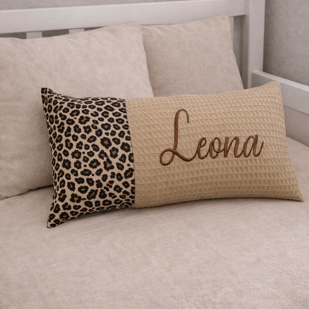 Babydecke  mit Name personalisiert Waffelpique Leo, Leoprint