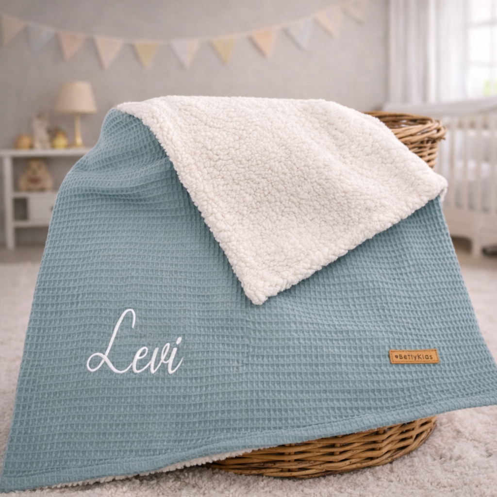 Kuscheldecke Teddy mit Namen altgrün
