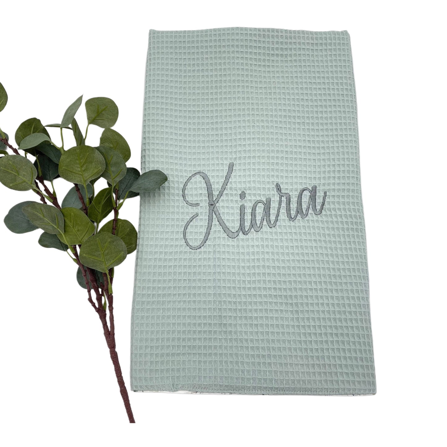 Babydecke mit Name mint/ Eukalyptus