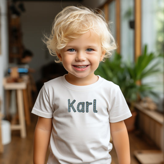 T-shirt mit Namen für Babys und Kleinkinder blau l gold