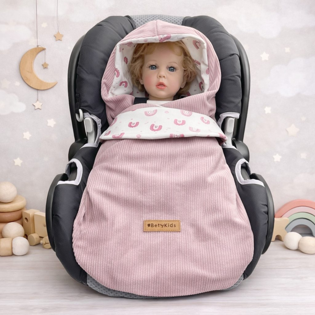 Einschlagdecke  für Babyschale Regenbogen l rosa