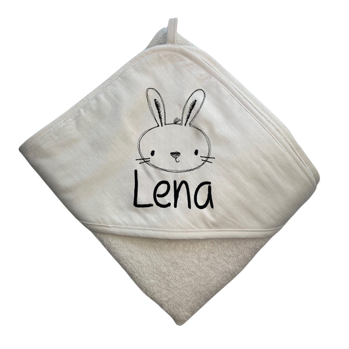 Kapuzenhandtuch mit Name Hase | Beige