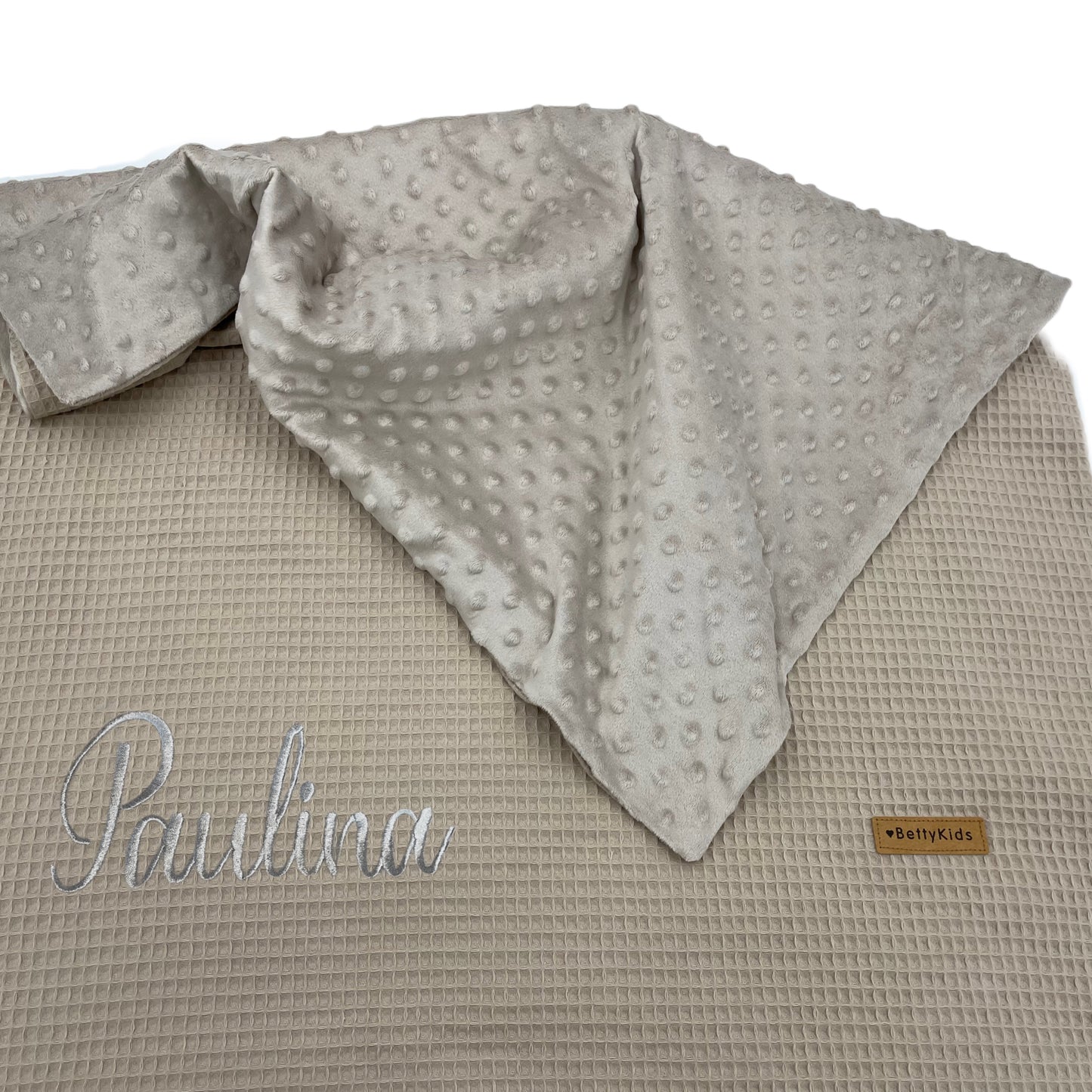 Kuscheldecke Minky mit Name natur l beige