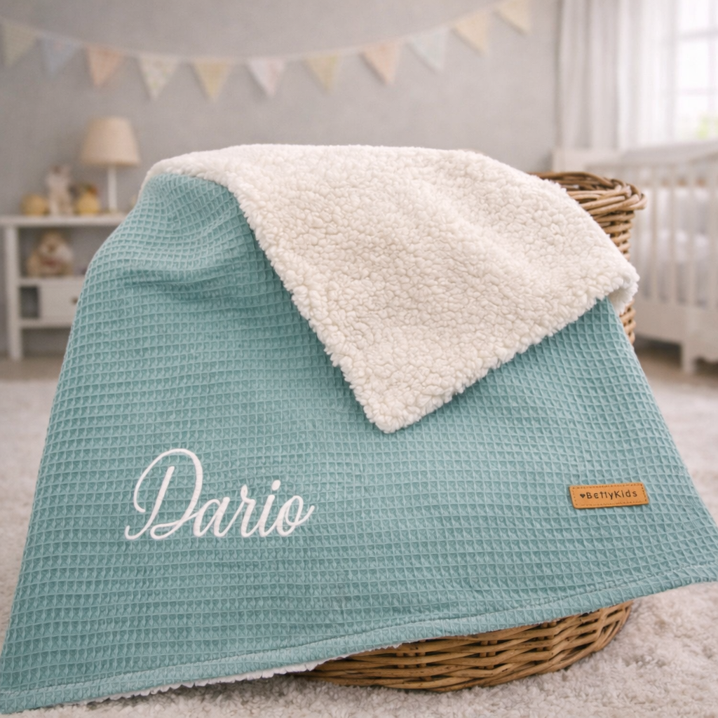 Kuscheldecke Teddy mit Namen dunkles altgrün