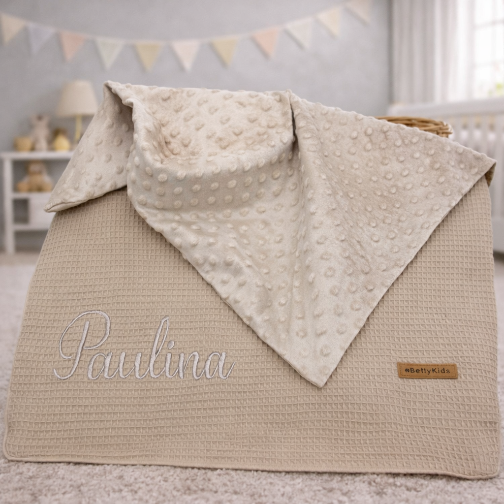 Kuscheldecke Minky mit Name natur l beige