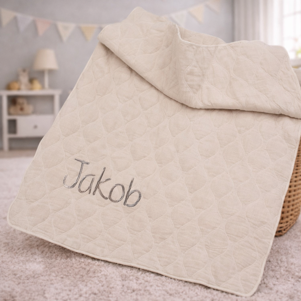 Baby Bettdecke mit Name personalisiert Sommerdecke, Schmusedecke, Kinderwagendecke, Kuscheldecke