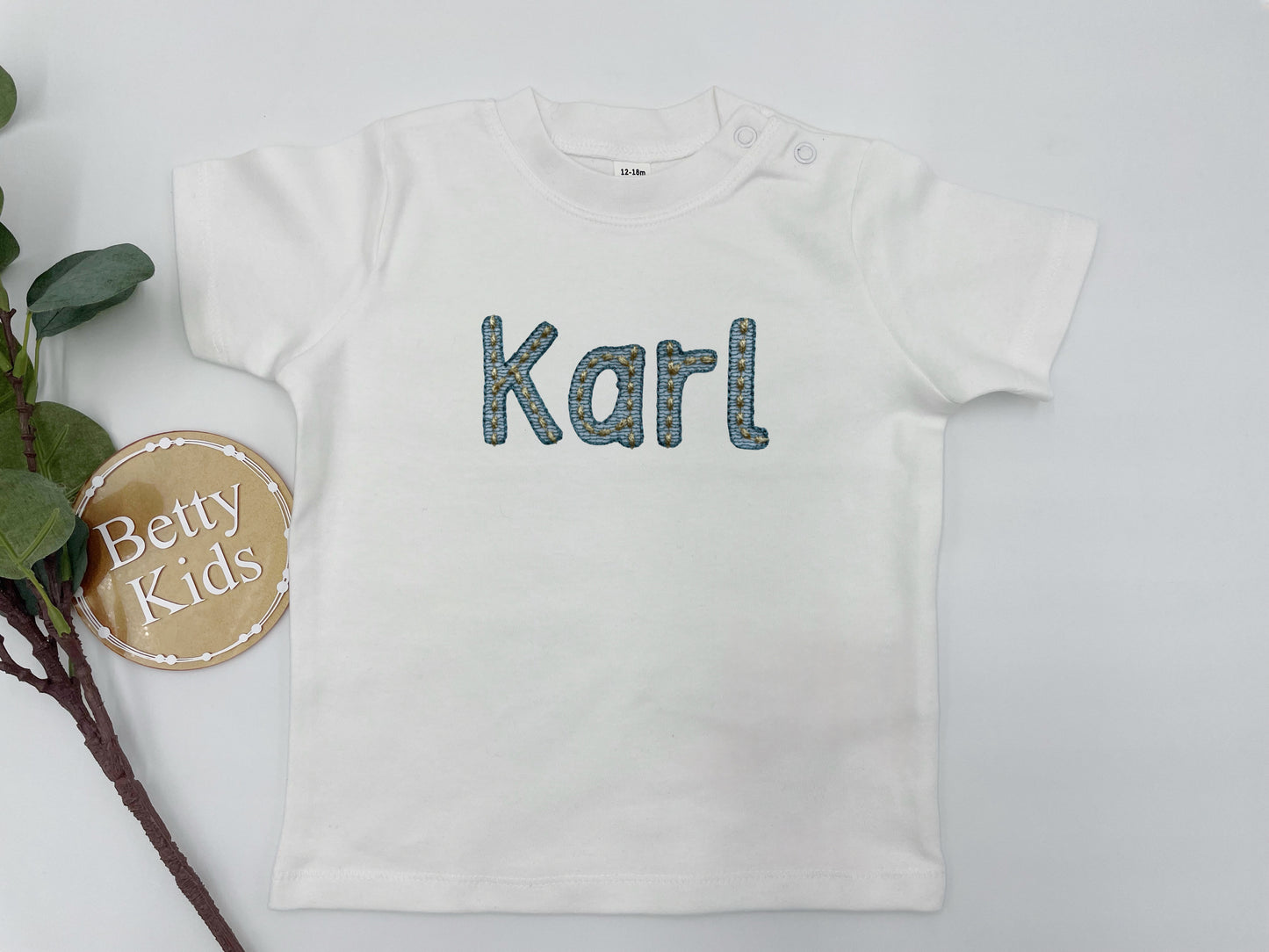 T-shirt mit Namen für Babys und Kleinkinder blau l gold