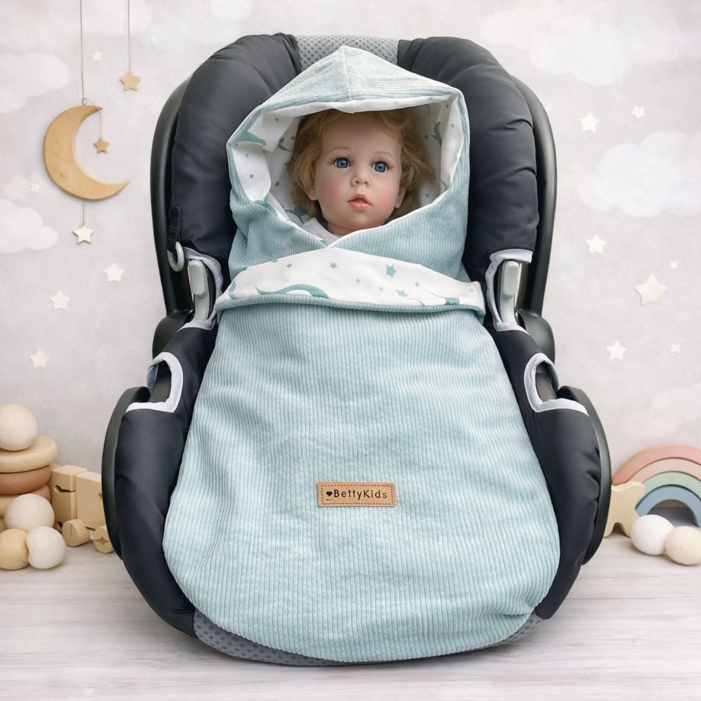 Einschlagdecke  für Babyschale Regenbogen l blau