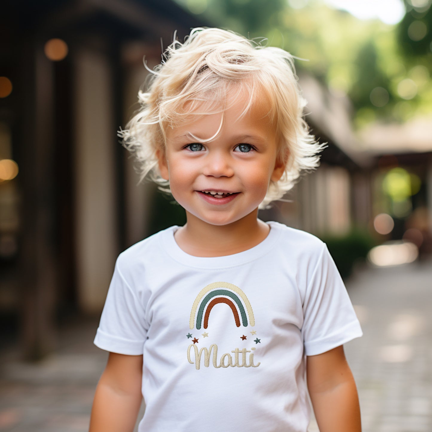 T-shirt mit Name, Regenbogen für Baby und Kleinkinder