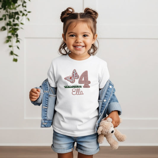 Geburtstags T-Shirt mit Name l rosa Schmetterling