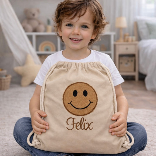 Kinder Sportbeutel - Turnbeutel mit Namen l Smiley