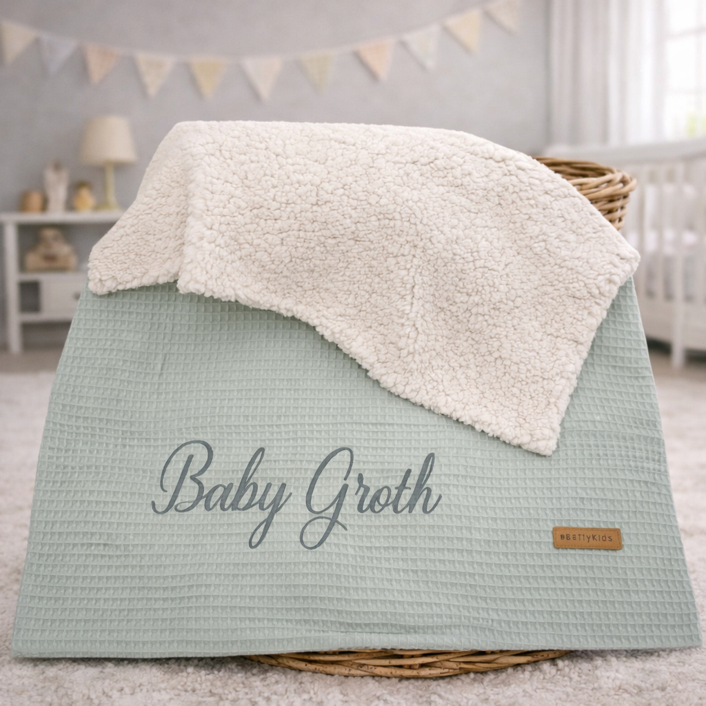Kuscheldecke Teddy mit Namen helles altgrün