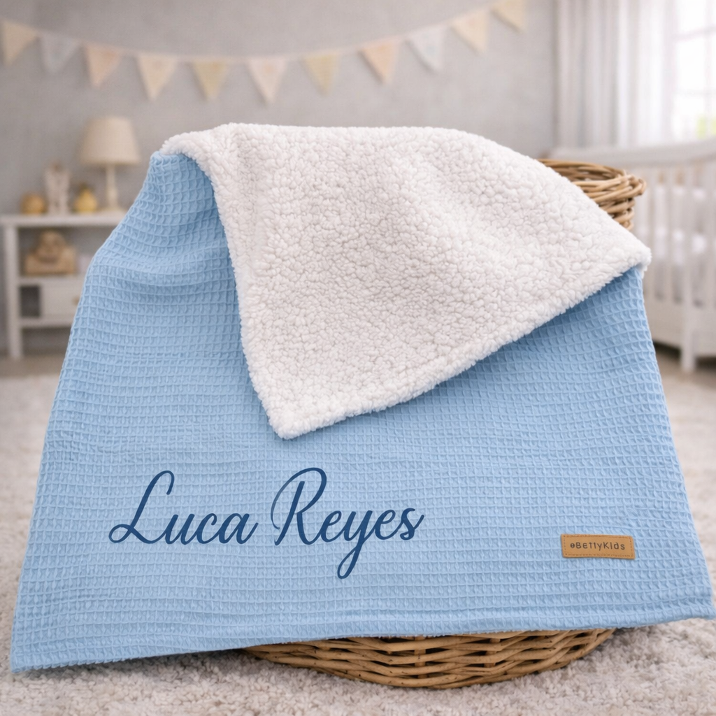 Kuscheldecke Teddy mit Namen hellblau
