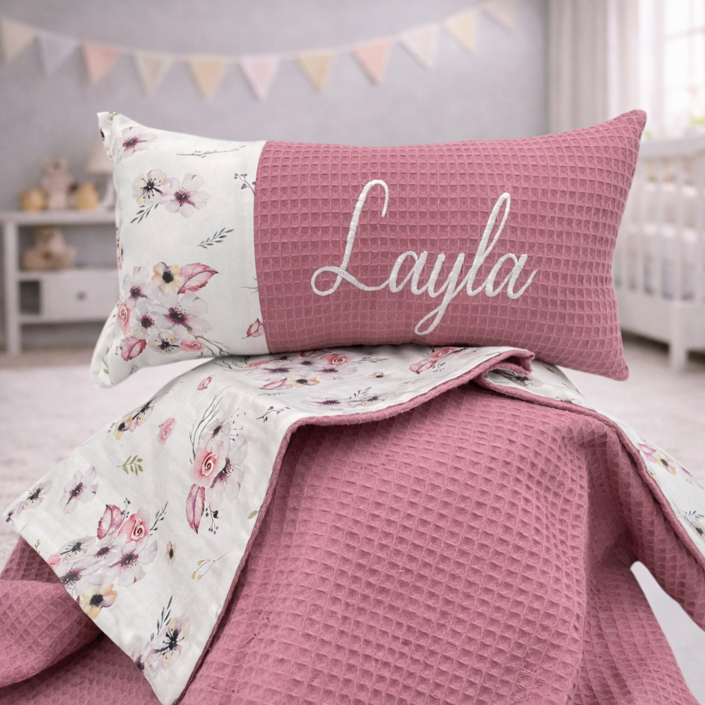 Babydecke  mit Name beere, Blumembouquet