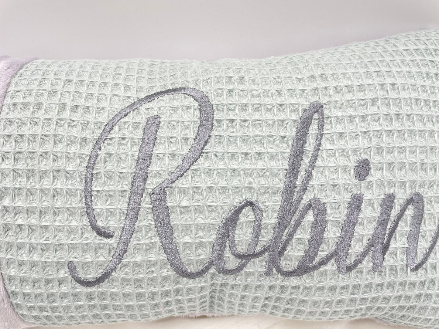 Baby Kissen mit Name, Geburtskissen, grau/ mint