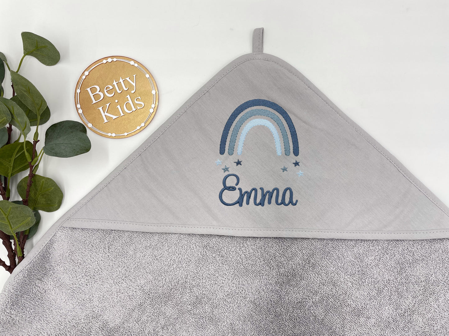 Kapuzenhandtuch mit Name | grau